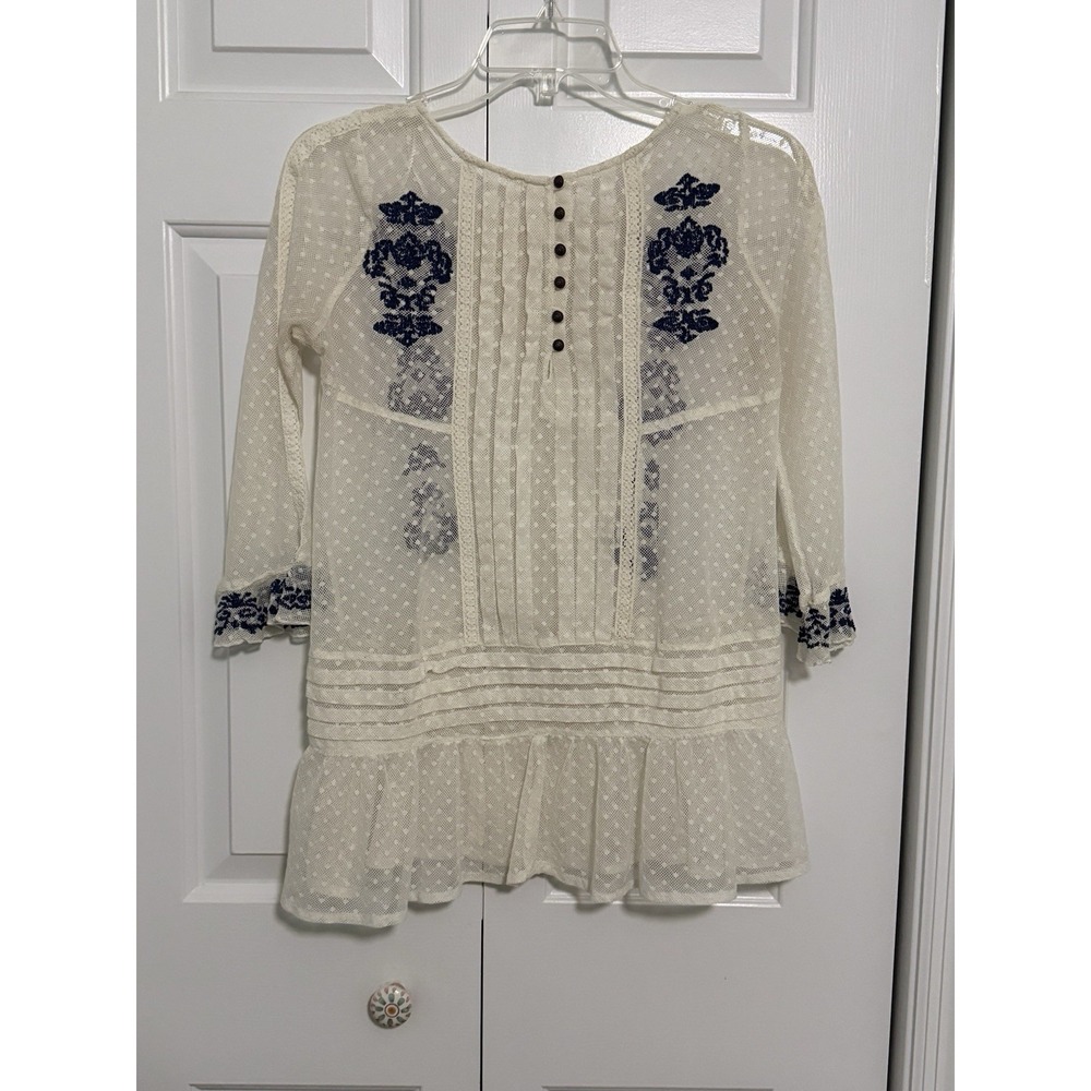 Free People Jocelyn Dot Off‎ White Lace Tunic Boho Sz XS Festival Grunge Western - Picture 4 of 6